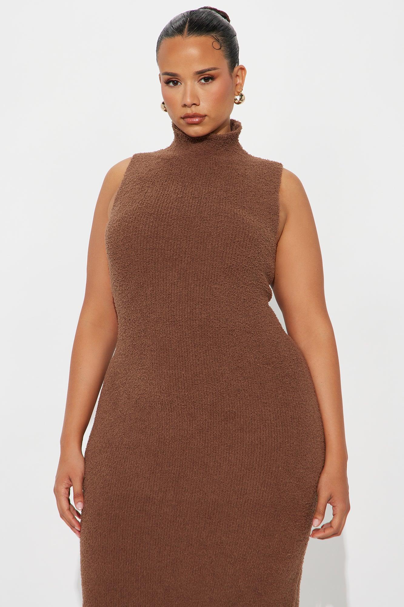 Teddy Soft Sweater Midi Dress Set - Brown Female Product Image