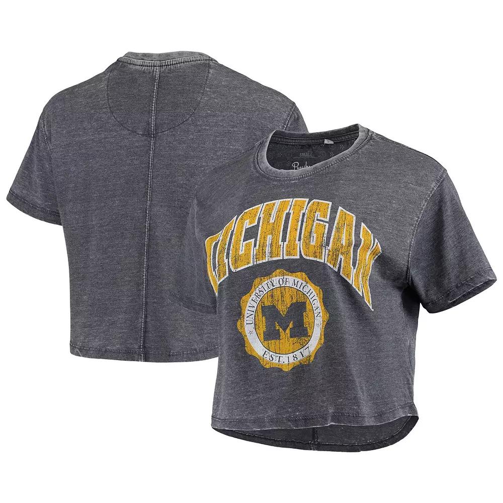 Women's Pressbox Navy Michigan Wolverines Edith Vintage Burnout Crop T-Shirt,  Product Image