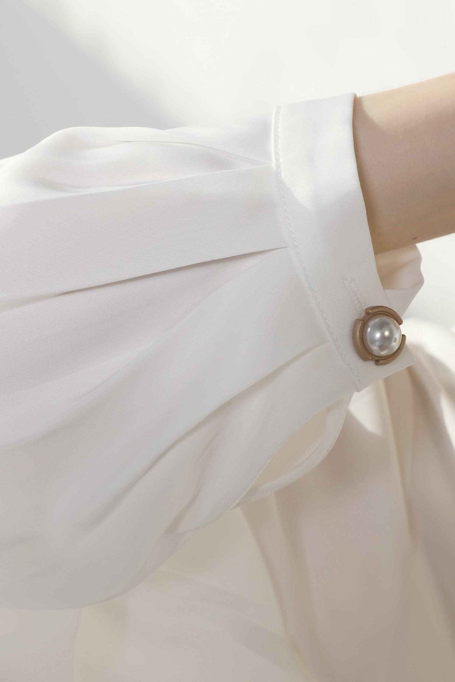 Feminine Blouse White With Pearl Detail Product Image