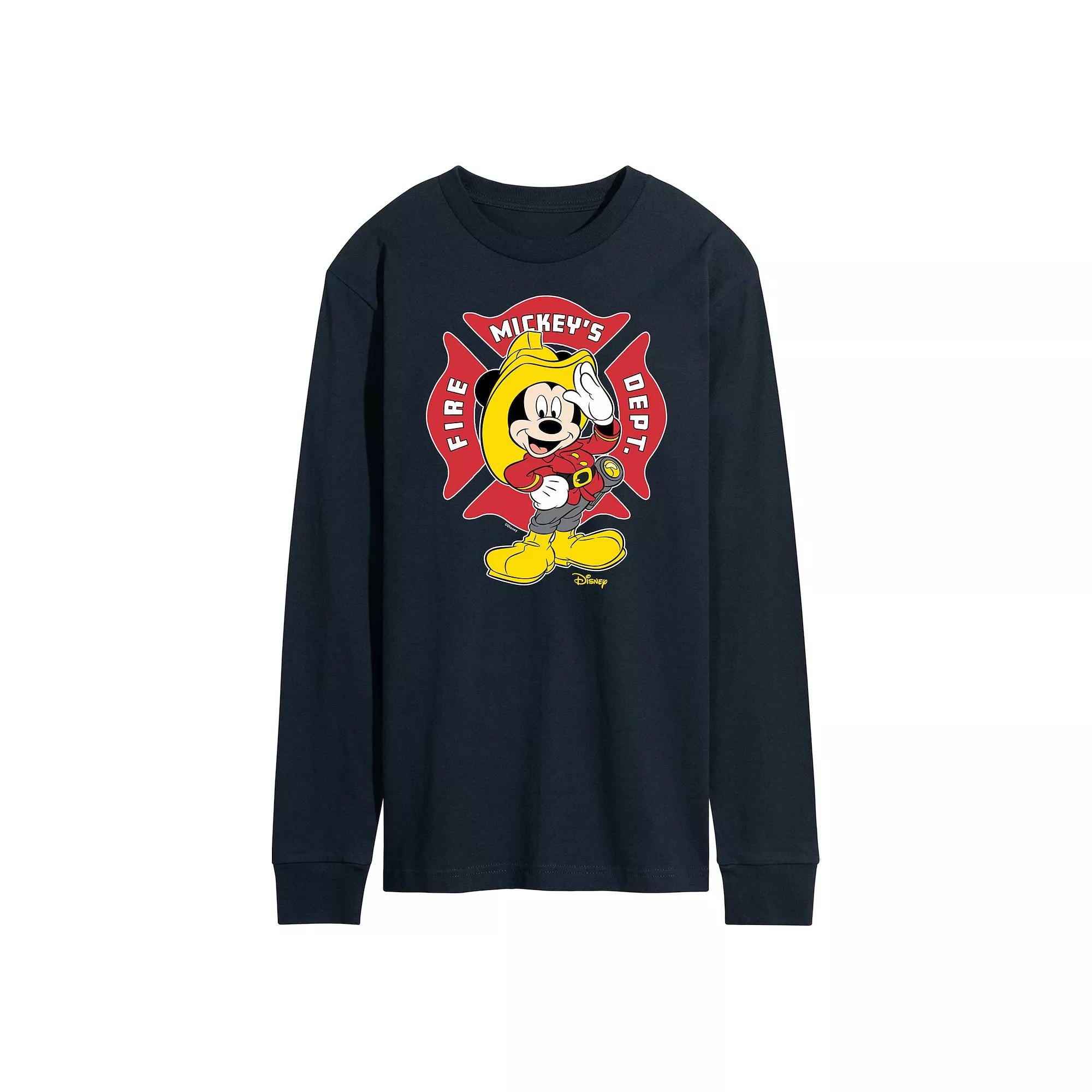 Disney's Mickey Mouse Men's Fire Dept. Badge Long Sleeve Graphic Tee,  Product Image