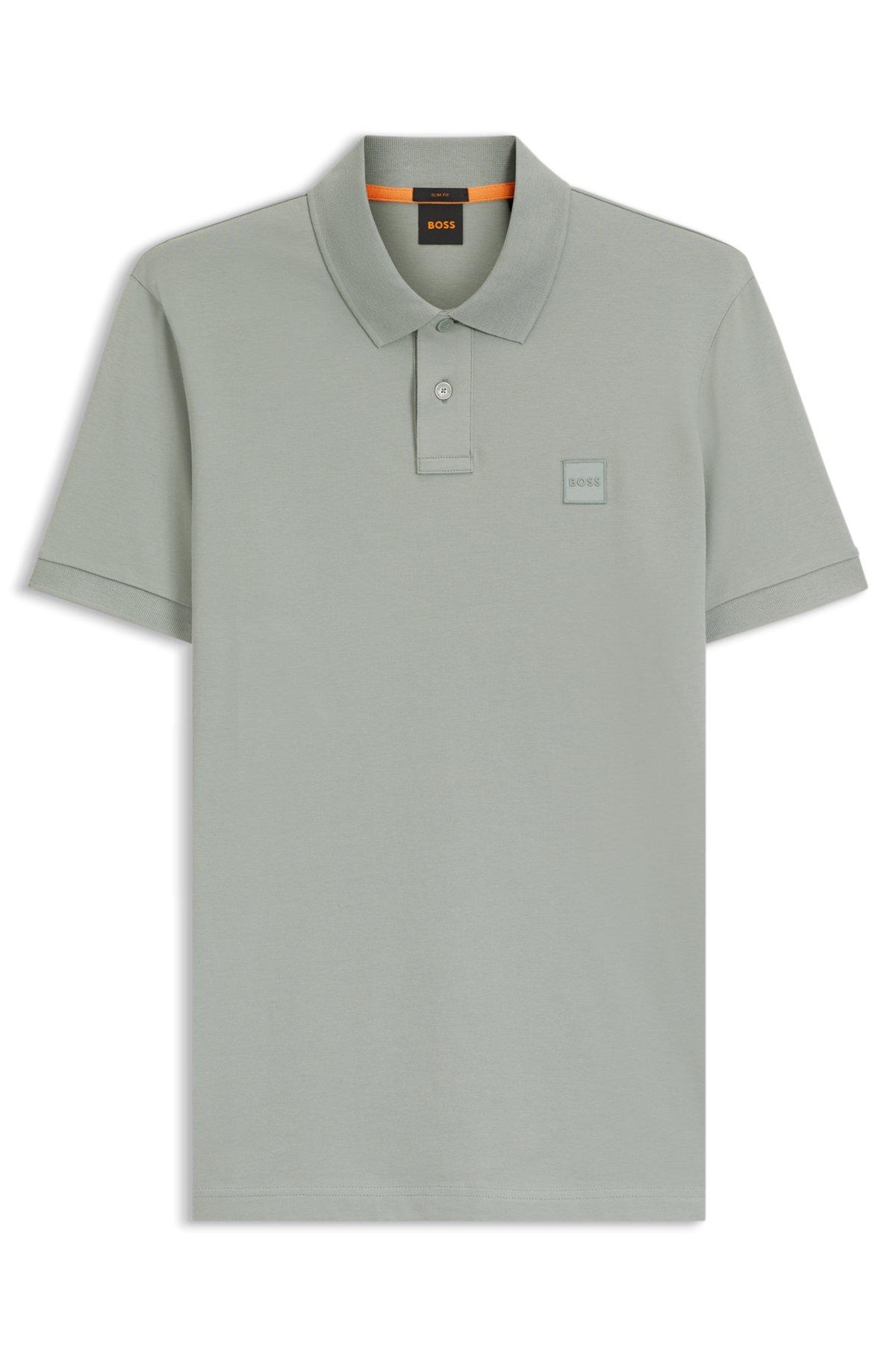 Stretch-cotton slim-fit polo shirt with logo patch Product Image
