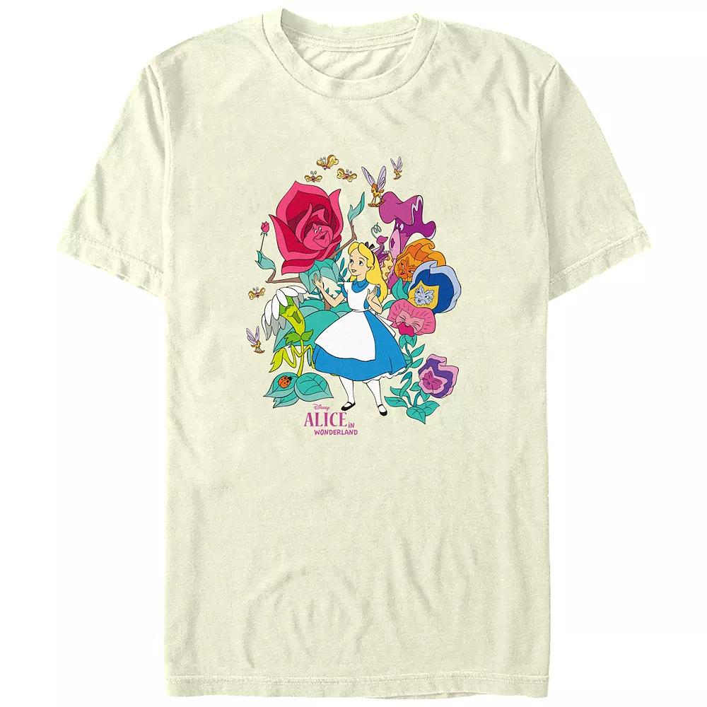 Disney's Alice In Wonderland Floral Party Juniors' Boyfriend Graphic Tee, Women's, Size: Medium, Natural Product Image