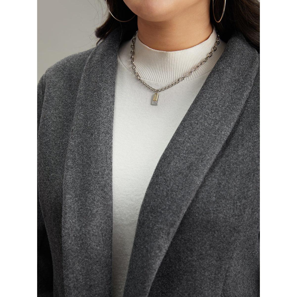 Plus Size Lapel Collar Texture Pocket Contrast Trim Blazer Gray Women Work Plain Texture Sleeve Long Sleeve Lapel Collar 18-20/2X Pocket At the Office Blazers BloomChic Product Image