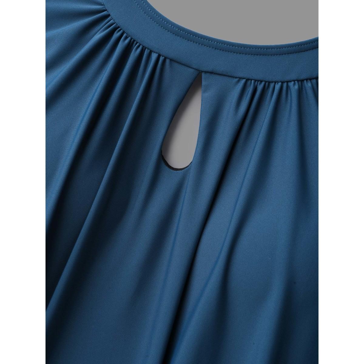 Plus Size Sleeveless Keyhole Gathered One Piece Swimsuit Women's Swimwear Aegean Beach Gathered Curve Bathing Suits High stretch One Pieces BloomChic 12/L Product Image