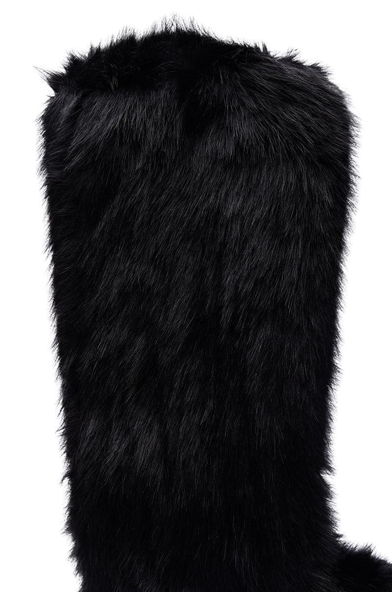 AZALEA WANG EMIR BLACK FLAT FUR KNEE HIGH BOOT Product Image