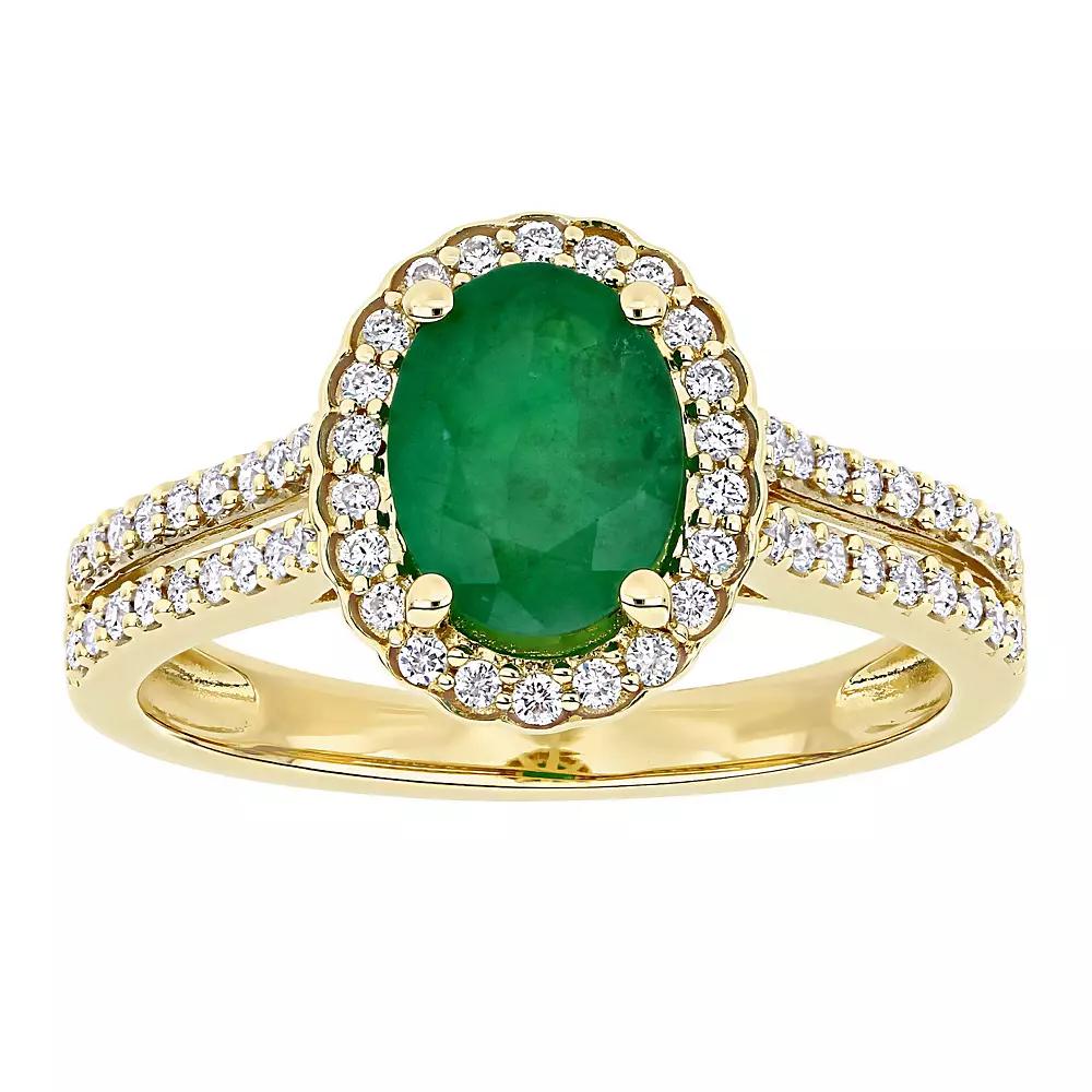 Stella Grace 14k Gold Emerald & 1/3 Carat T.W. Diamond Halo Engagement Ring, Women's, Size: 8.50 Product Image