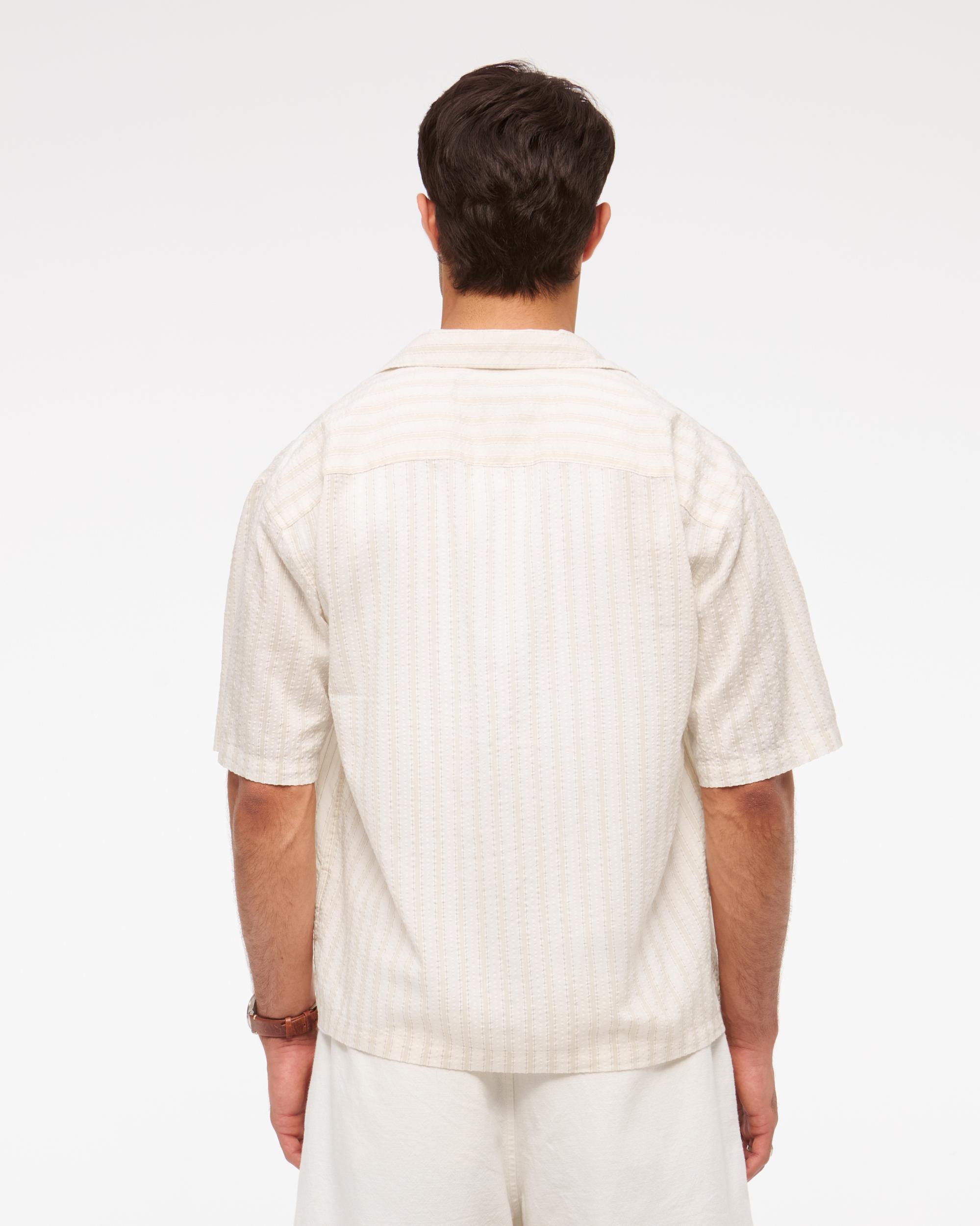 Camp Collar Cropped Seersucker Shirt Product Image