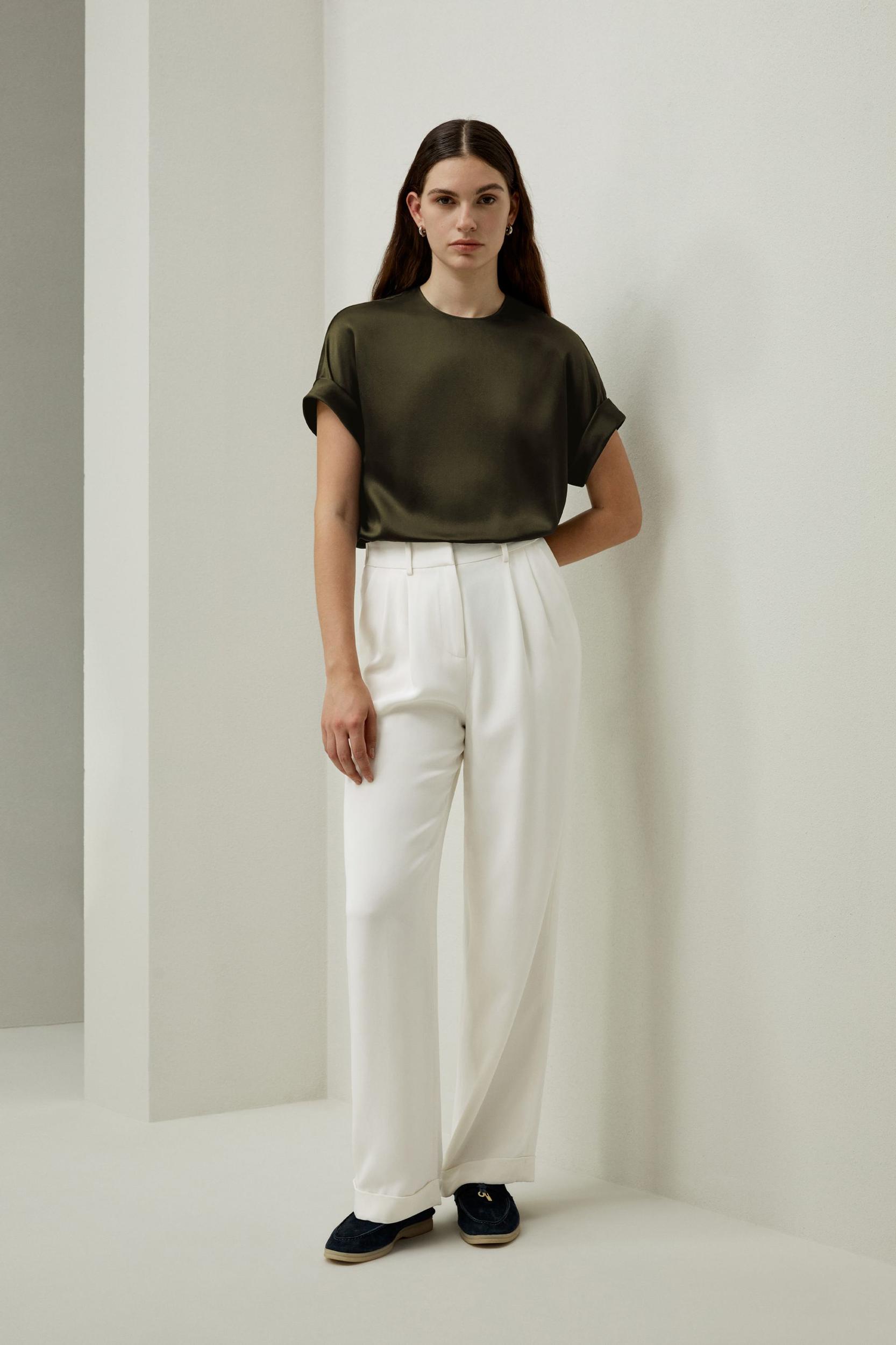 LILYSILK T Shirt Silk - Womens - Navy Blue 100 Silk - Organic Oversized Tops XS Product Image