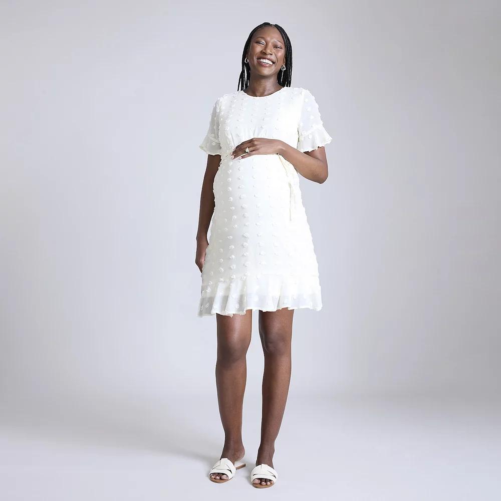 Maternity Motherhood® Short Sleeve Belted Tiered Dress, Women's,  Product Image