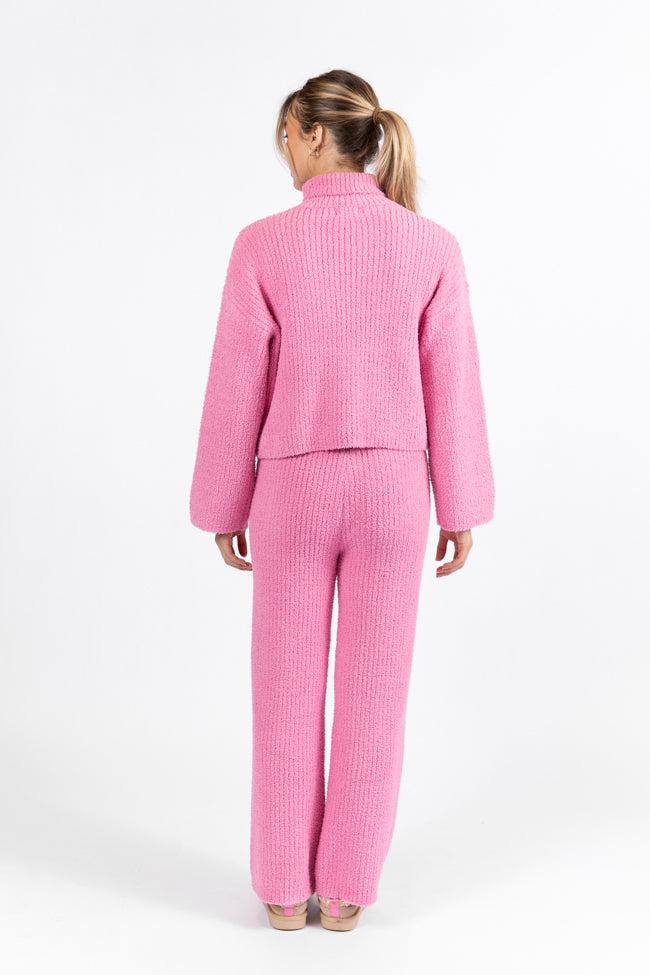 Keep It Comfy Candy Pink Fuzzy Turtleneck Sweater Set FINAL SALE Product Image