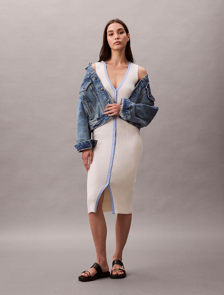 Cotton Rib V-Neck Dress Product Image