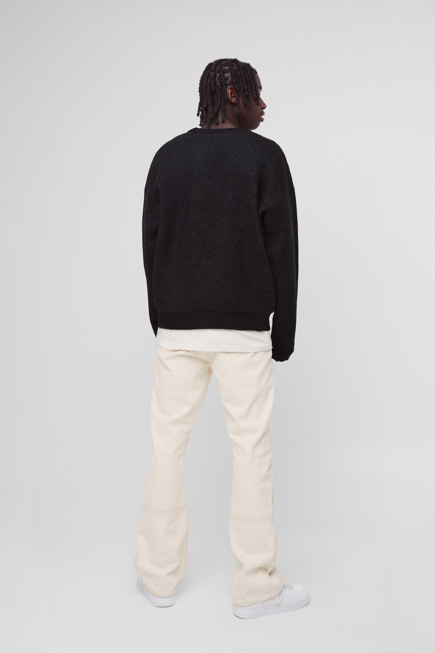 Oversized Boxy Brushed Gothic Graphic Knitted Sweater | boohooMAN USA Product Image