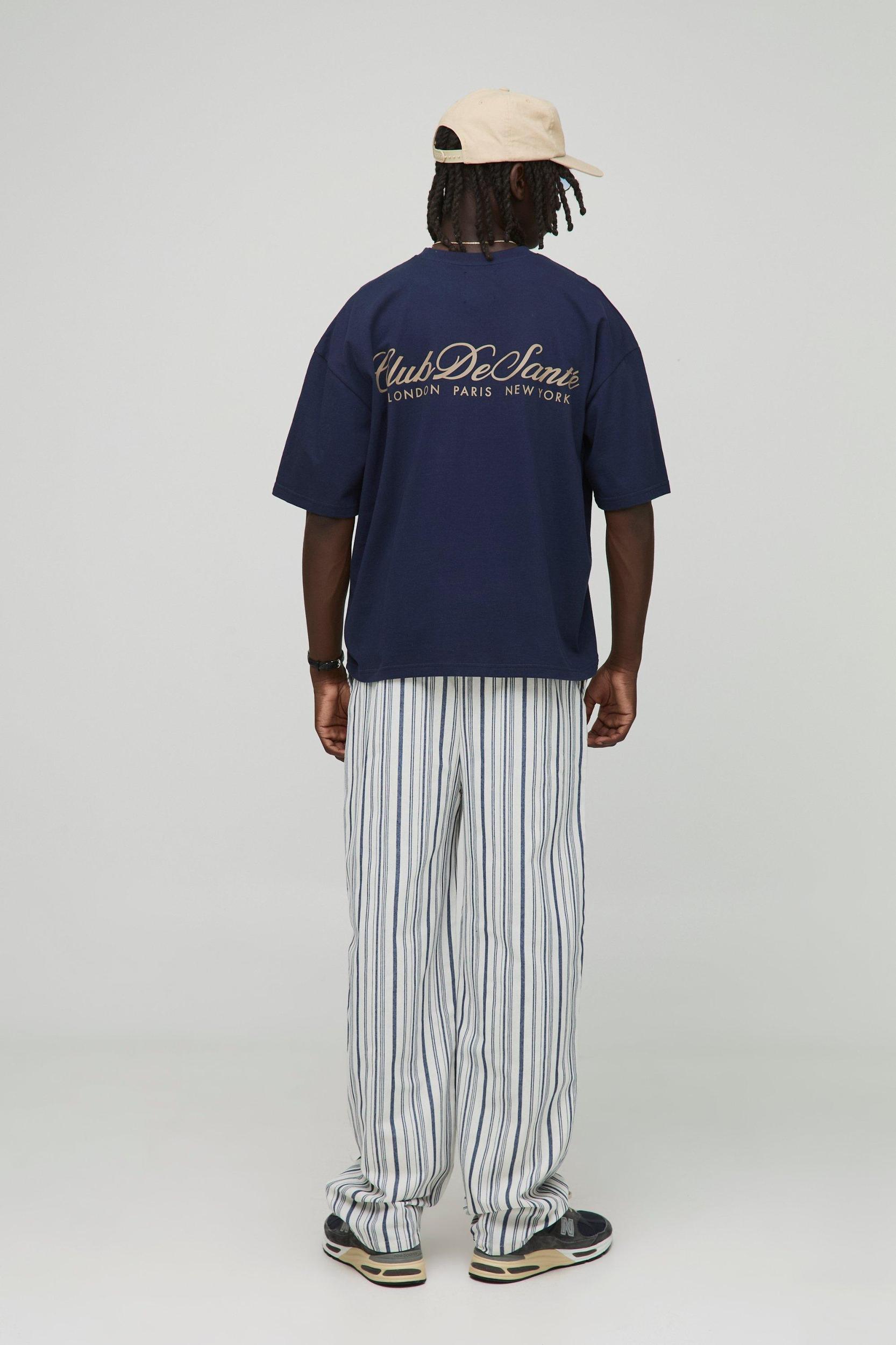 Elasticated Waist Relaxed Stripe Linen Look Trousers | boohooMAN USA Product Image