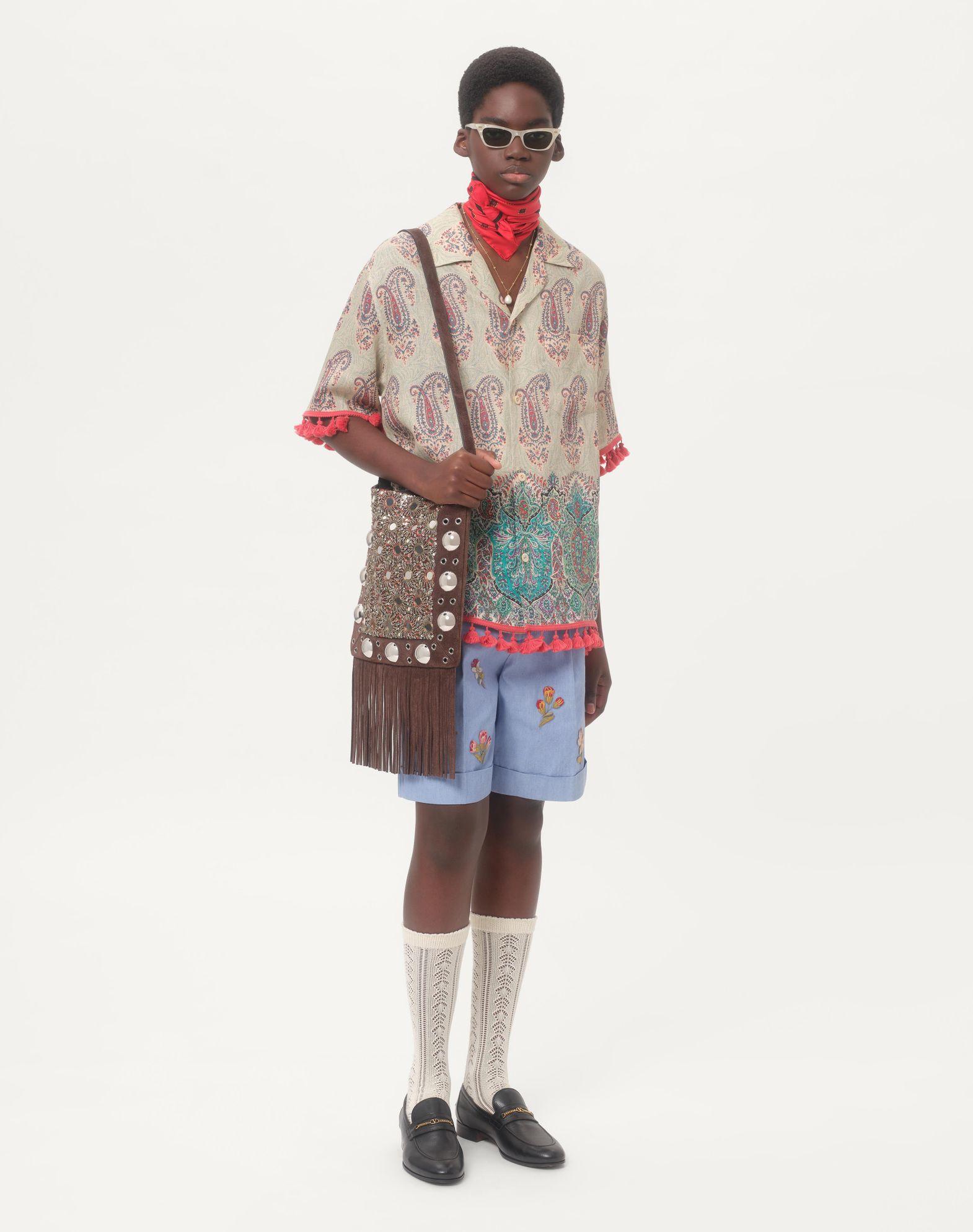 Lightweight Linen Bowling Shirt With Voyage Imaginaire Print Product Image