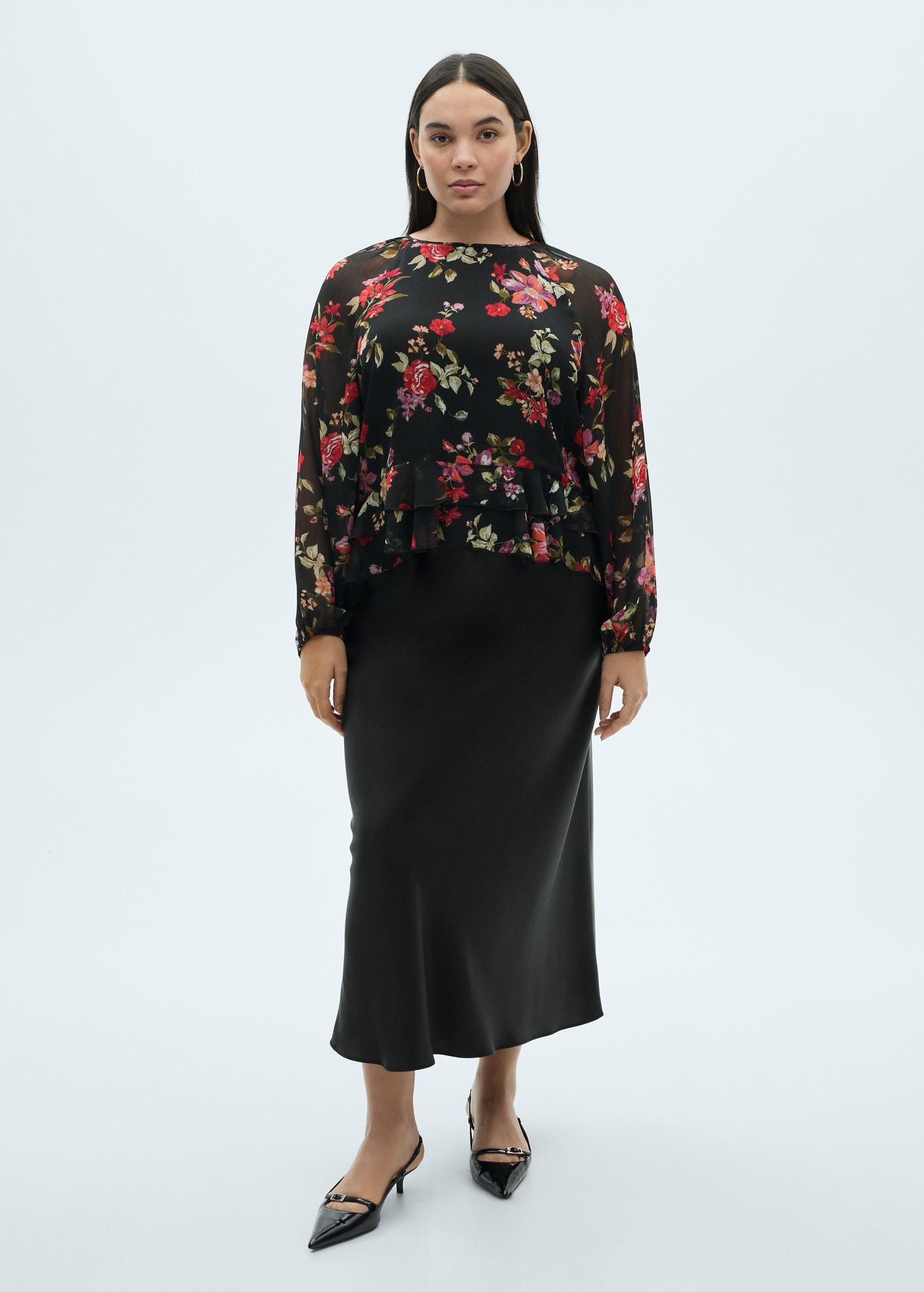 Floral ruffled blouse - Women | MANGO USA Product Image