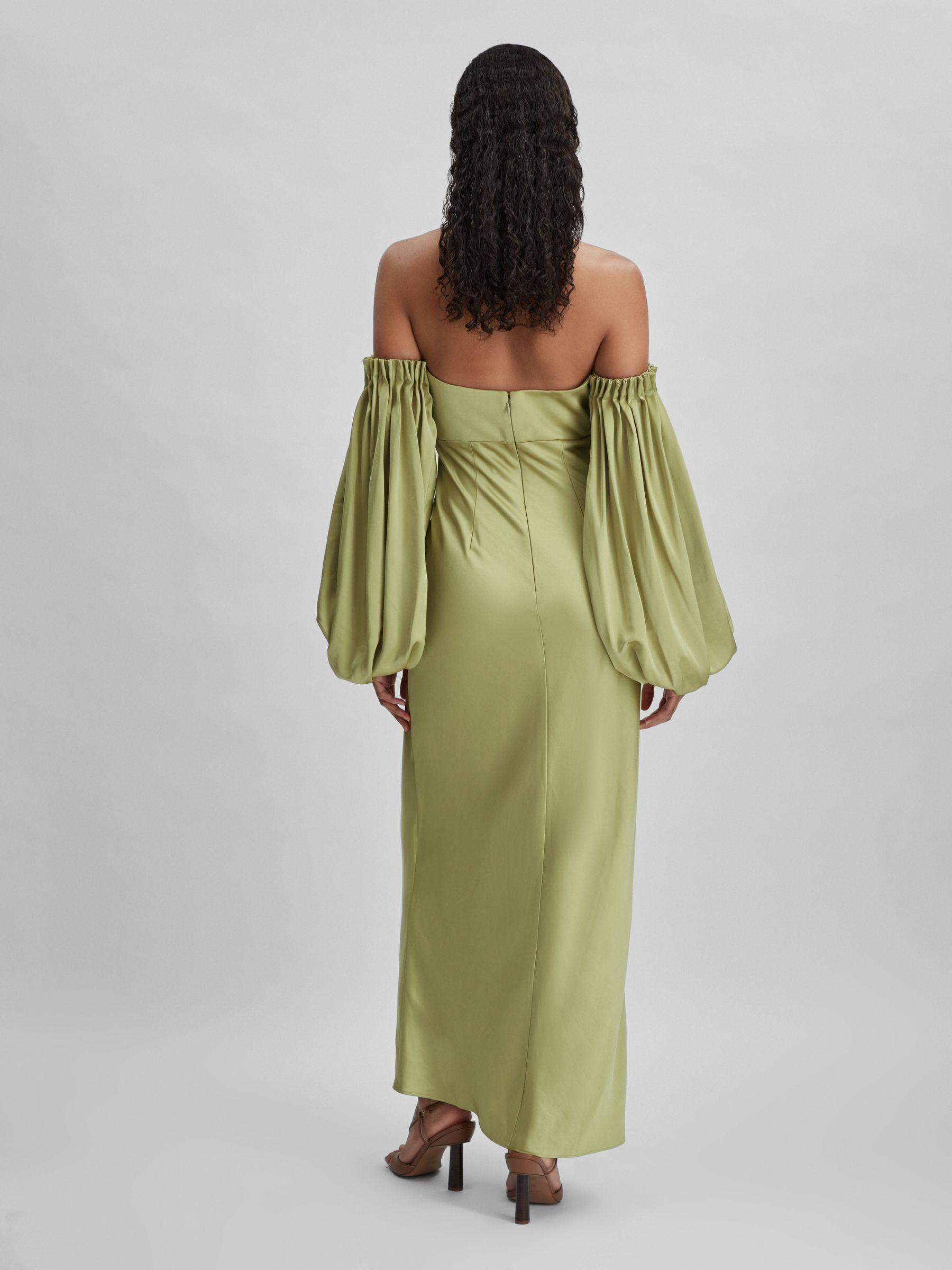 Significant Other Satin Off-The-Shoulder Maxi Dress in Sage Product Image