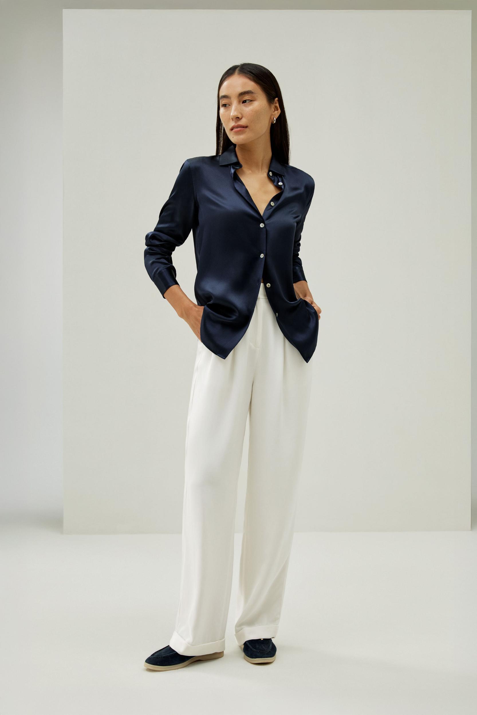 Elegant Button Up Silk Shirt Product Image