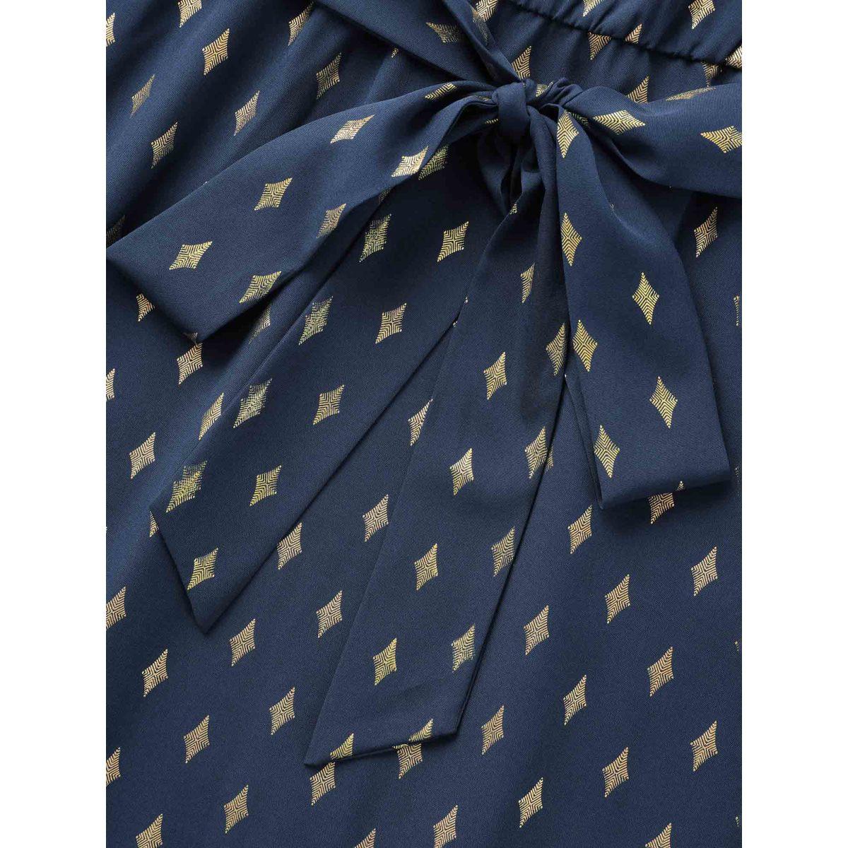 Plus Size Glitter Notched Lantern Sleeve Midi Dress Indigo Women Party&Cocktail Gathered Notched collar Elbow-length sleeve Curvy BloomChic 22-24/3X Product Image