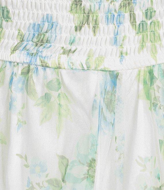 Blu Pepper Floral Print Mesh Round Neck Short Sleeve Smocked Midi Dress Product Image