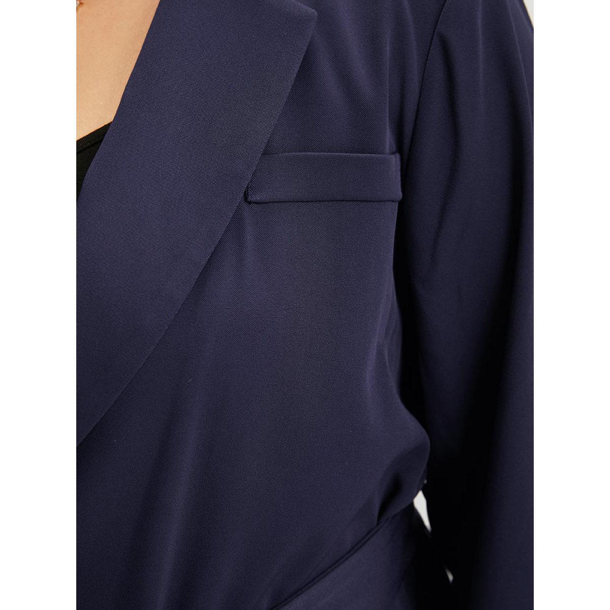Plus Size Button Through Belted Blazer Indigo Women Dailywear Plain Plain Sleeve Long Sleeve Suit Collar 10/M Pocket Belt Elegant Blazers BloomChic Product Image