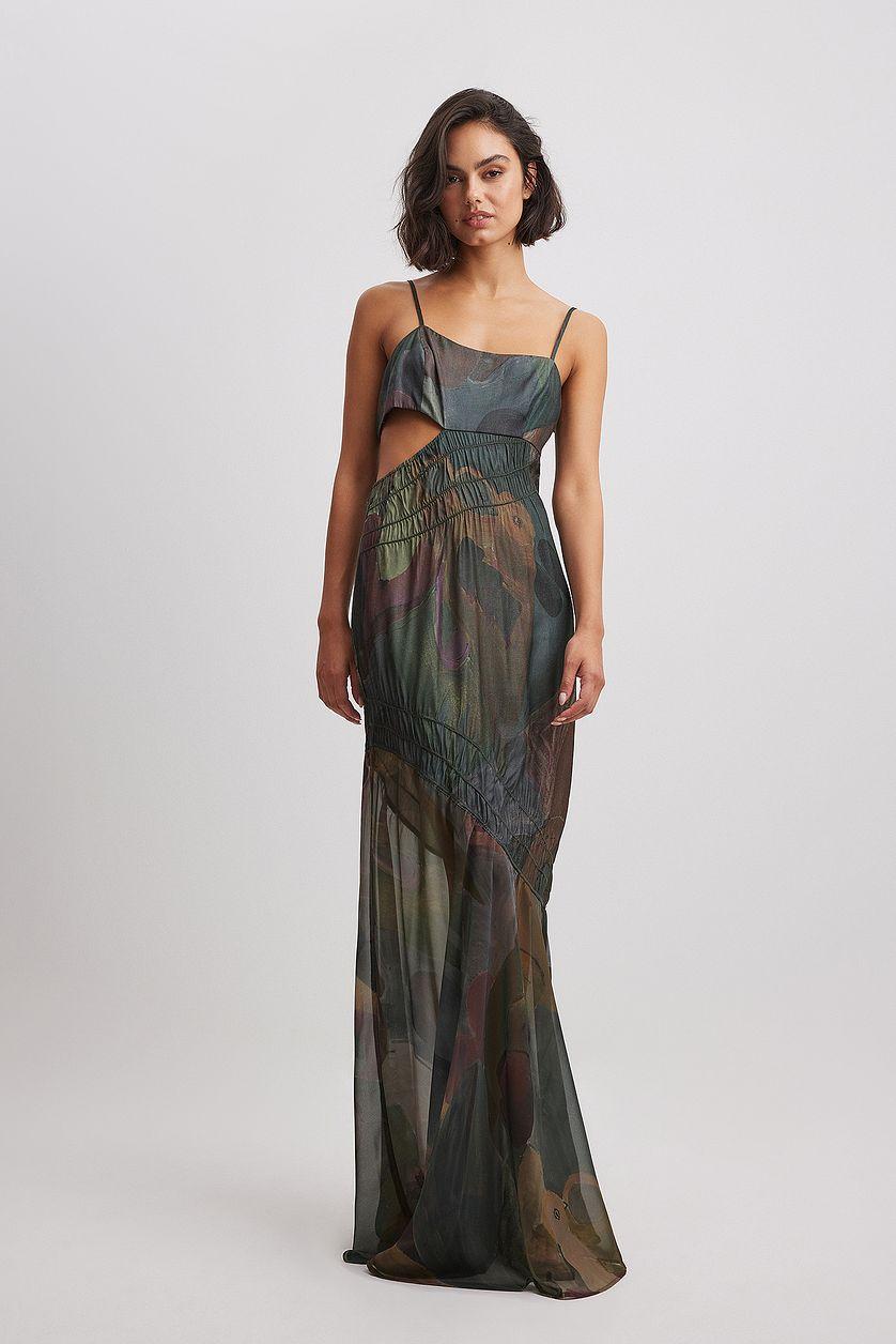 Ruched Satin Maxi Dress Product Image
