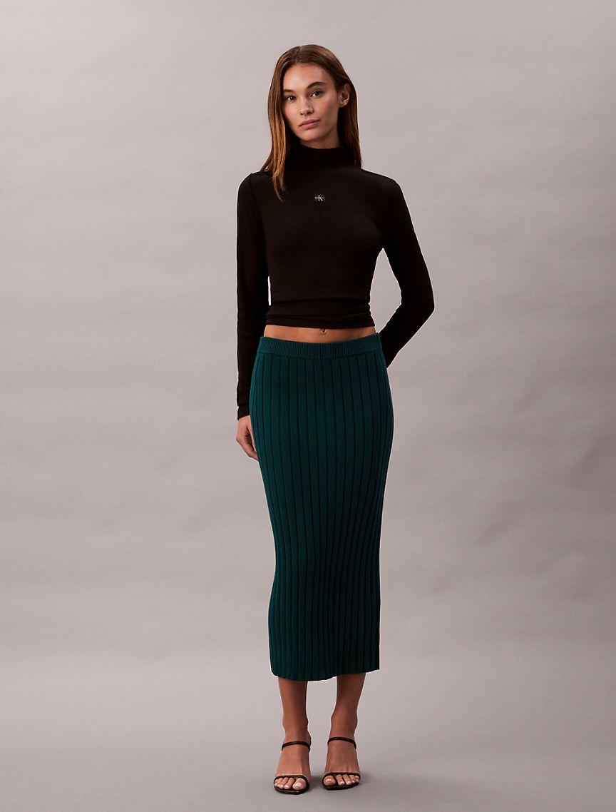 Cotton Ribbed Midi Skirt  Product Image