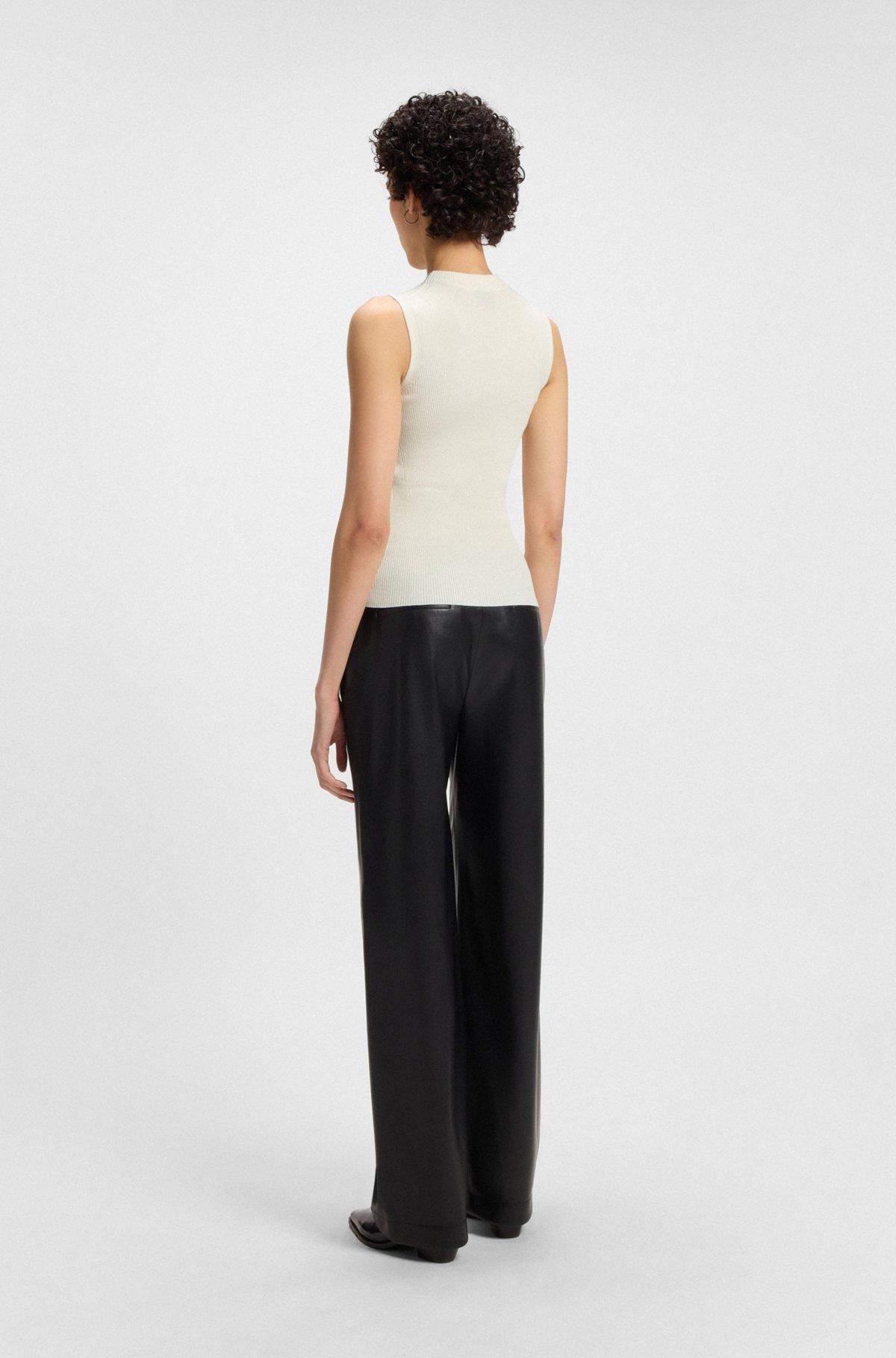 BOSS - Sleeveless mock-neck top in ribbed fabric - White Product Image