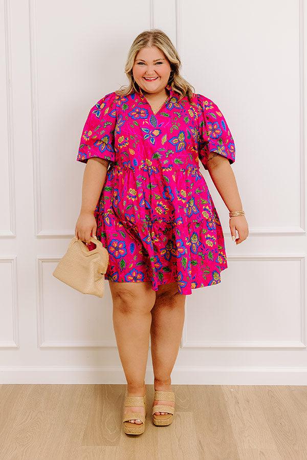 Charmed Feeling Floral Mini Dress in Hot Pink Curves Product Image
