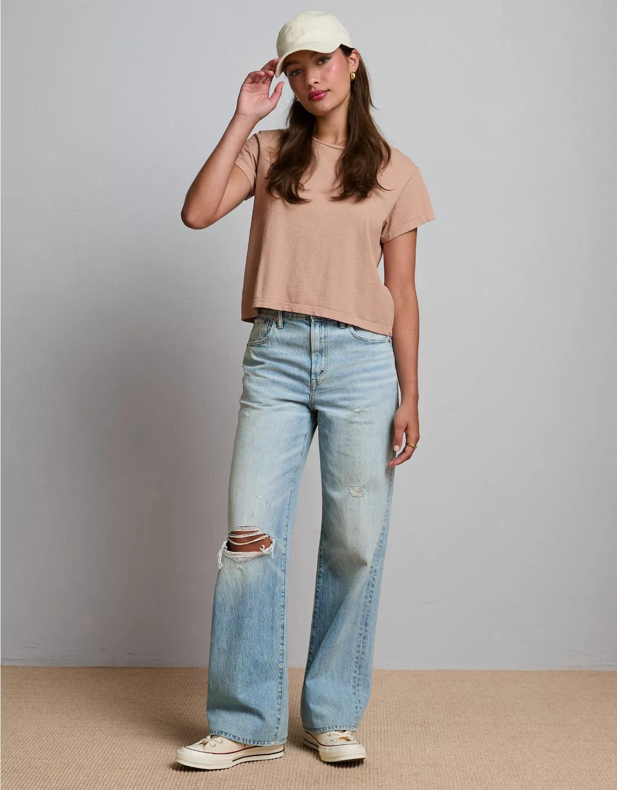 AE77 Premium Boxy Cropped Crewneck T-Shirt Product Image