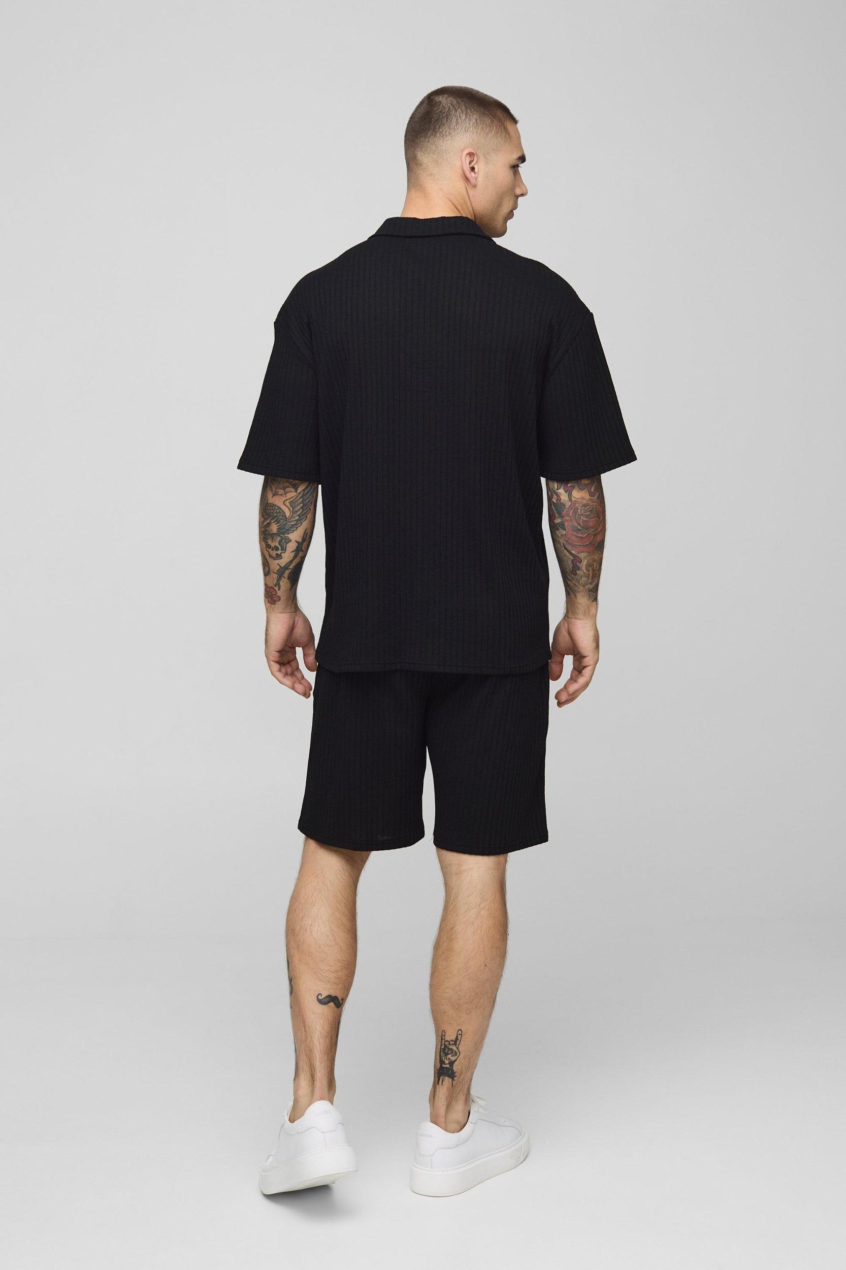 Oversized Textured Ribbed Jersey Shirt and Shorts Set | boohooMAN USA Product Image
