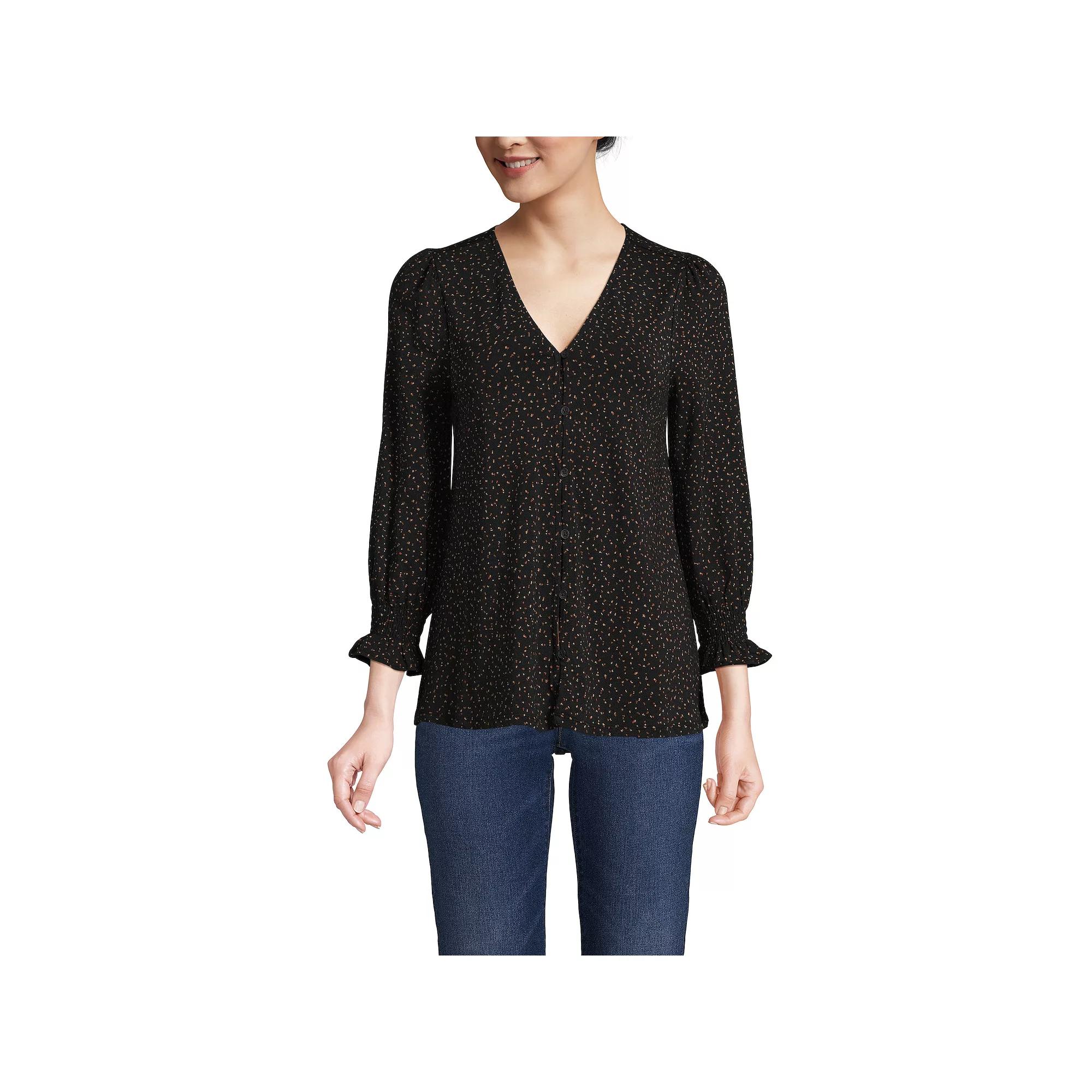 Women's Lands' End 3/4 Sleeve Lightweight Jersey Button Front Top,  Product Image