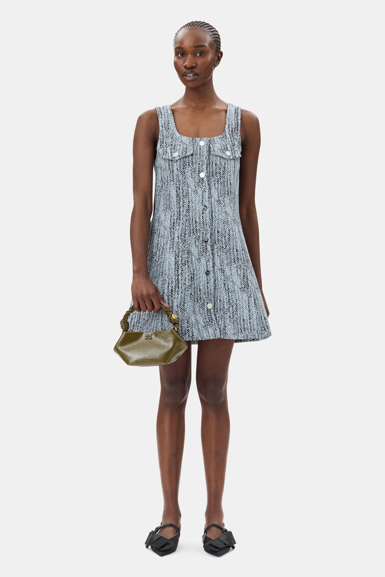 Blue Cotton Tweed Mini Dress Product Image