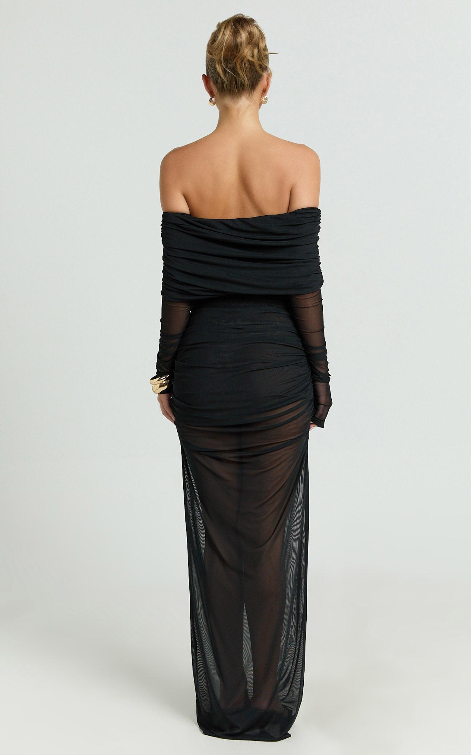 Roza Maxi Skirt - Mid Waist Sheer Mesh Skirt in Black Product Image