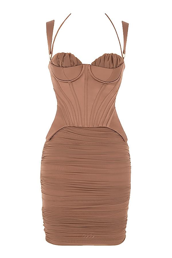 Talya  toffee corset midi dress Product Image