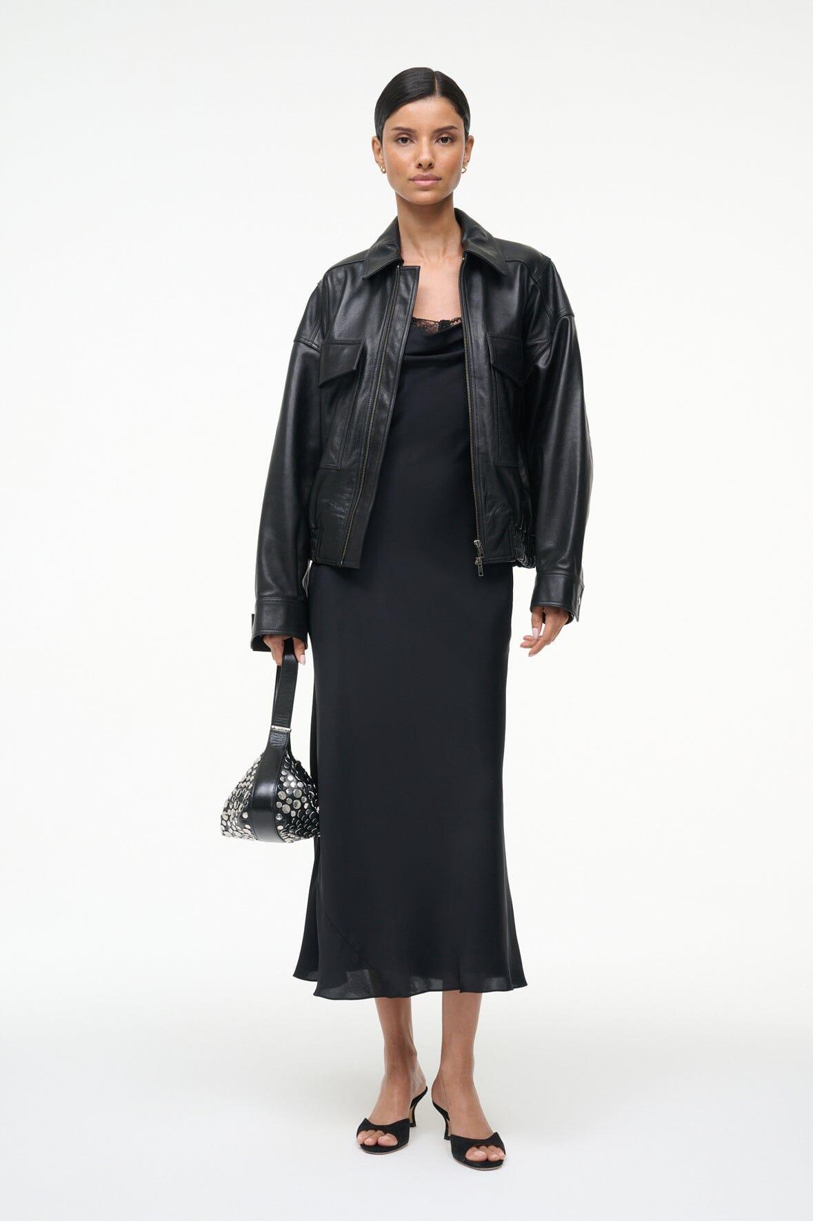 EVANGELINE SILK MIDI DRESS | BLACK Product Image