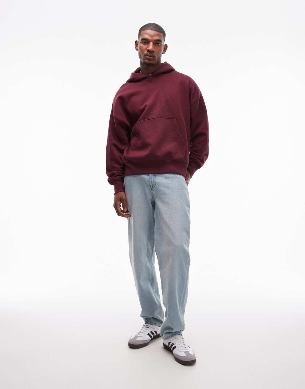 Topman premium heavyweight oversized hoodie in burgundy Product Image
