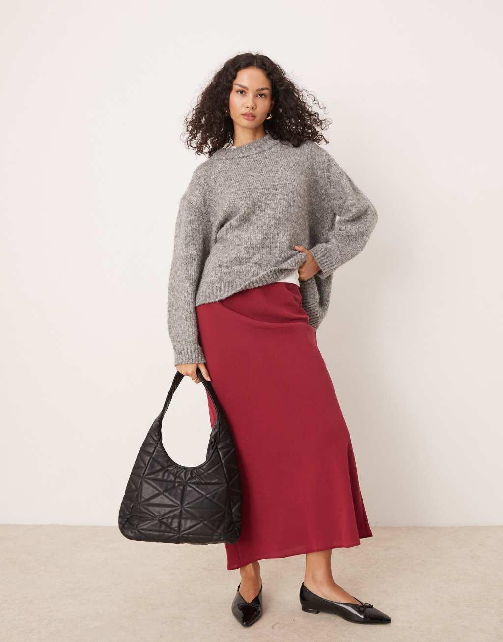 ASOS DESIGN soft touch bias midi skirt in red Product Image