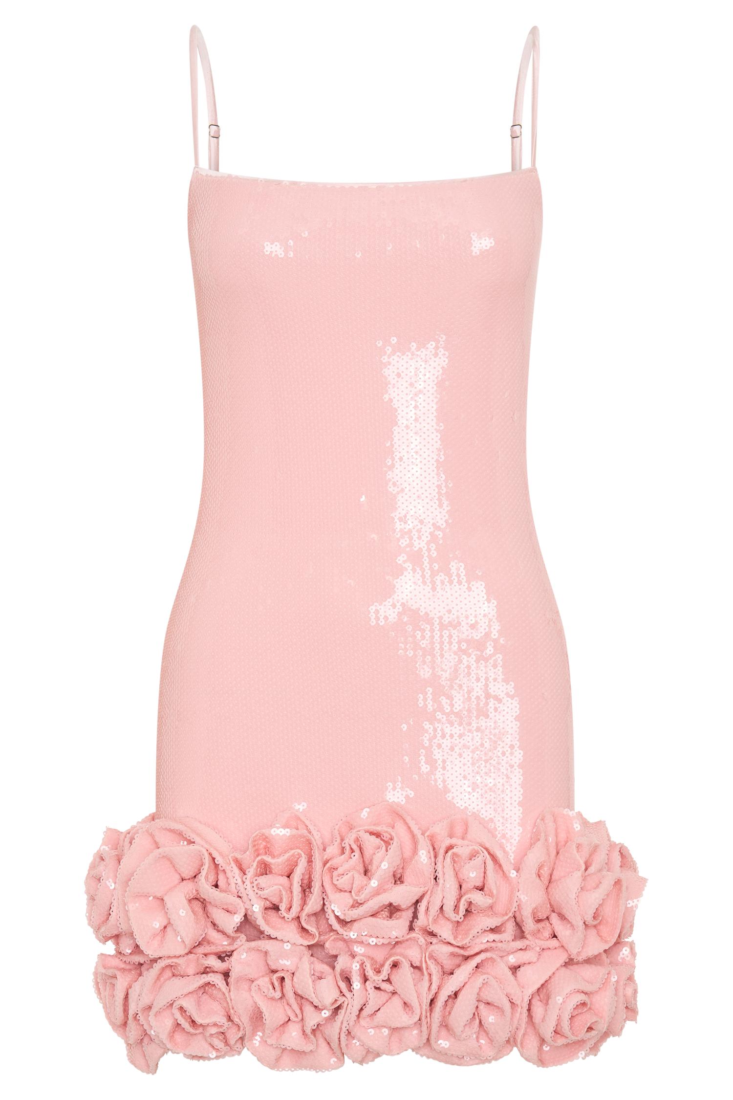 Faye Sequin Flower Mini Dress - Pale Pink Product Image