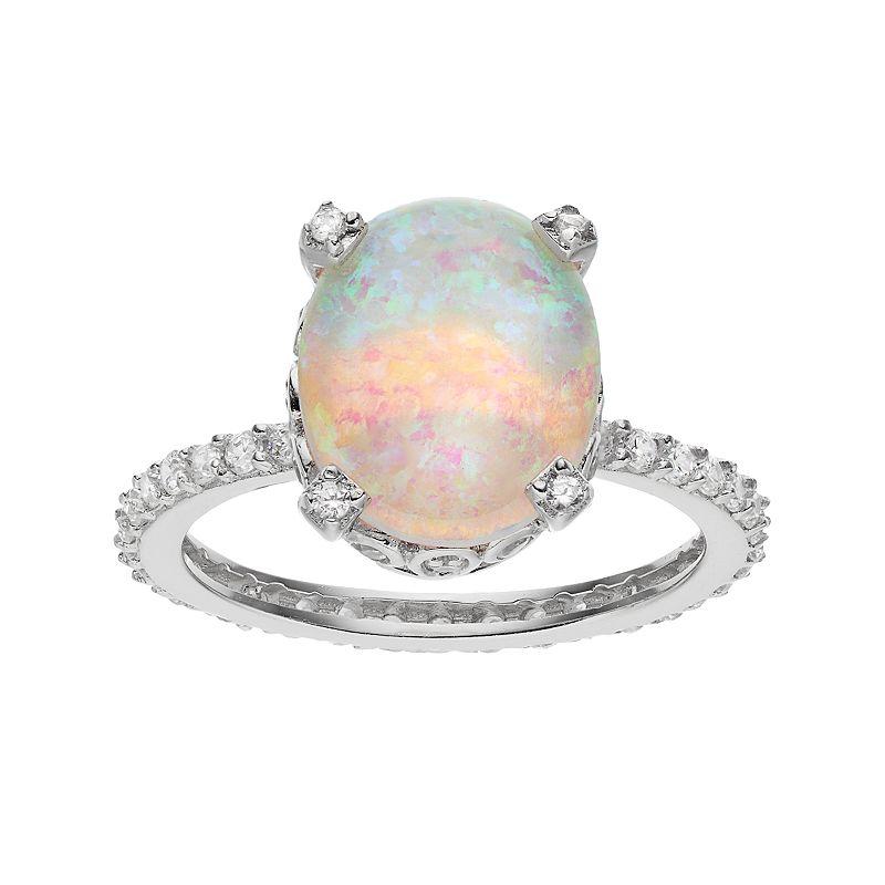 Sophie Miller Sterling Silver Lab-Created Opal & Cubic Zirconia Ring, Women's,  Product Image