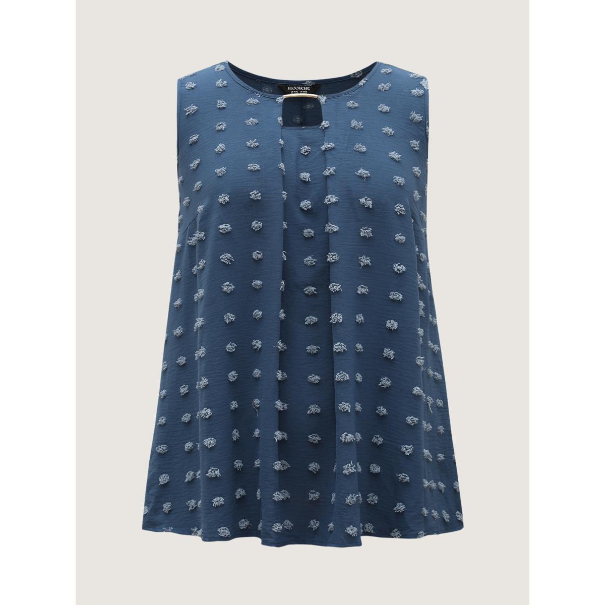 Plus Size Textured Dots Metal Detail Tank Top Women Navy Round Neck Office Tank Tops Camis BloomChic 12/L Product Image