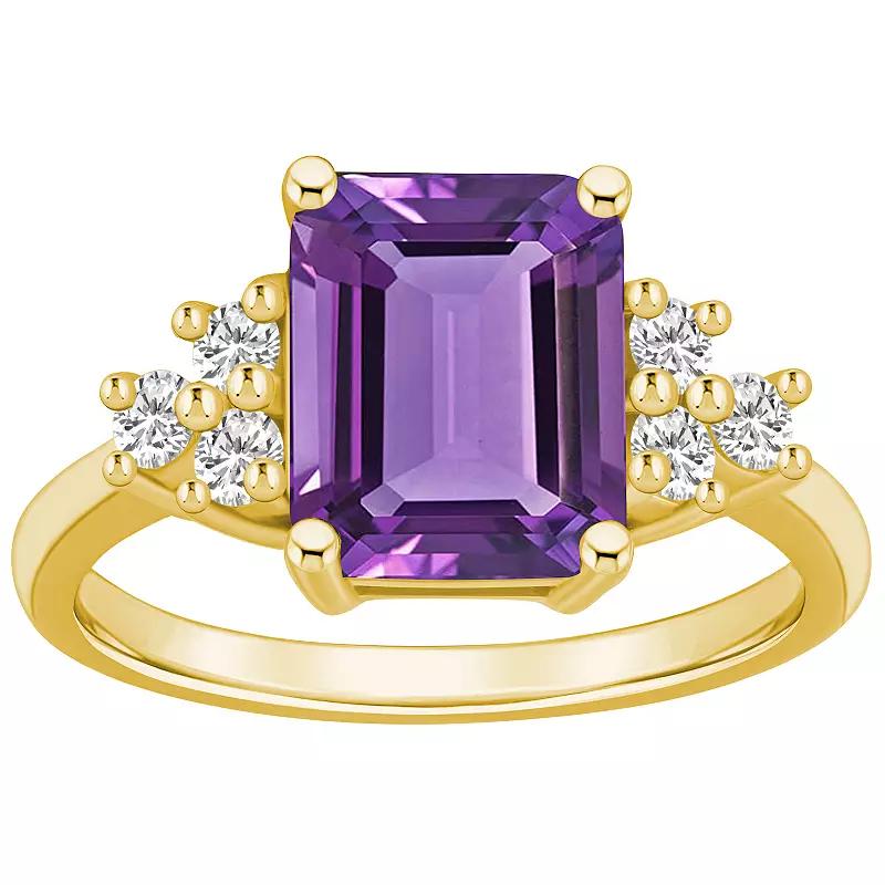 Alyson Layne 14k White Gold Emerald-Cut Amethyst & 1/3 Carat T.W. Diamond Ring, Womens Product Image