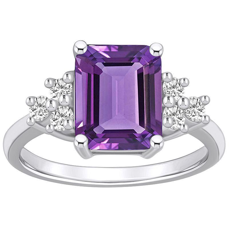 Alyson Layne 14k White Gold Emerald-Cut Amethyst & 1/3 Carat T.W. Diamond Ring, Womens Product Image