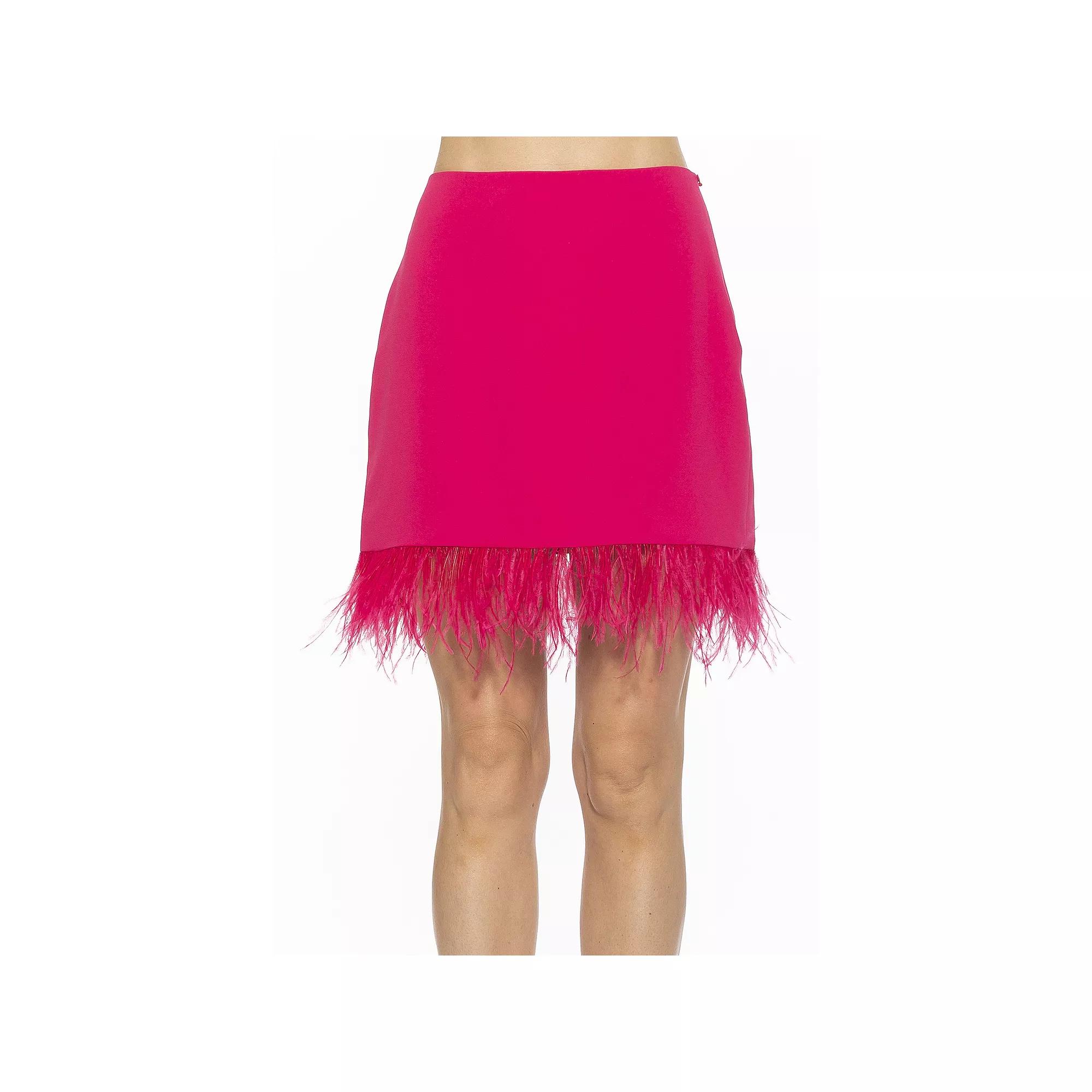 Women's ALEXIA ADMOR Flora Classic Mini Skirt With Feather Trim,  Product Image
