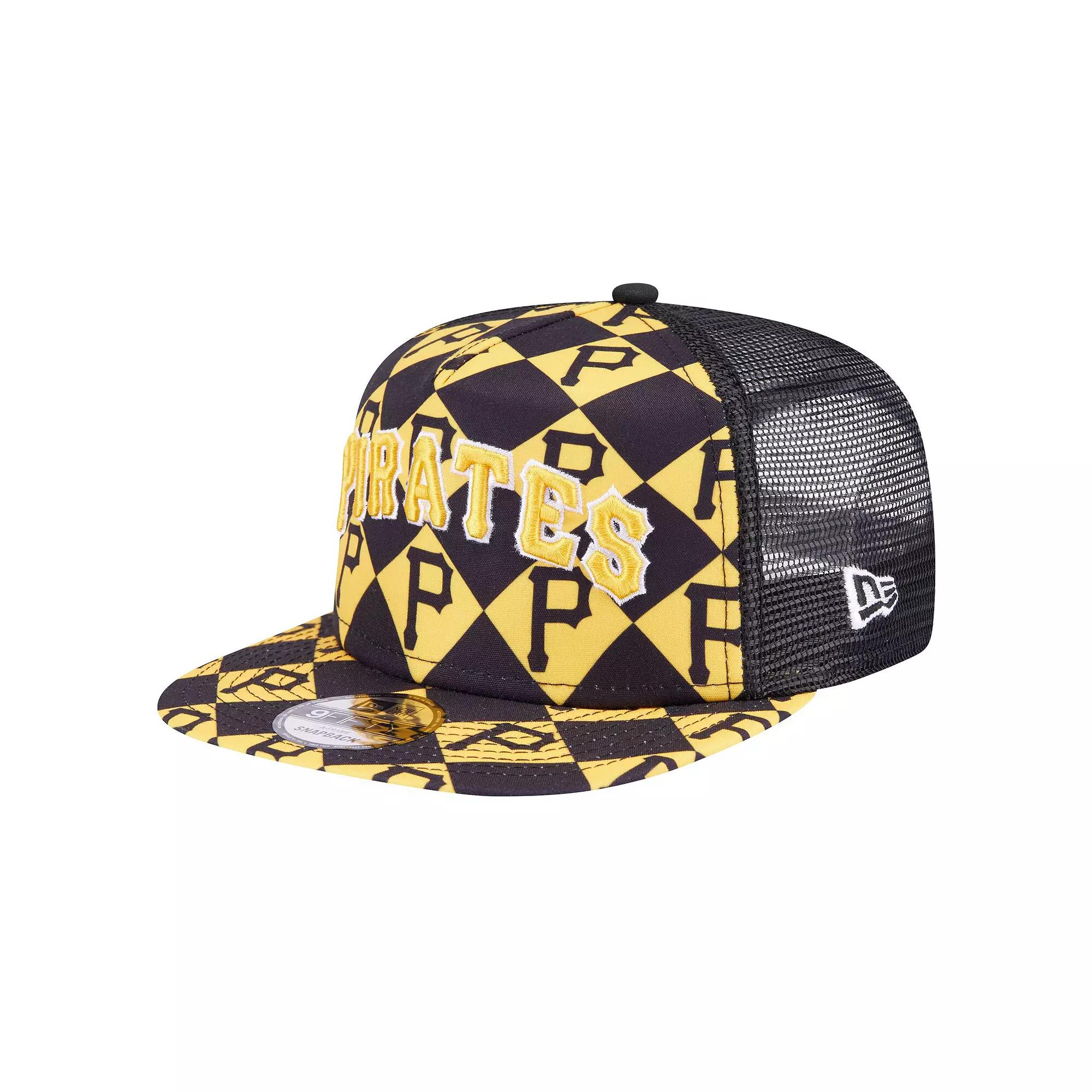 Men's New Era Black Pittsburgh Pirates Seeing Diamonds A-Frame Trucker 9FIFTY Snapback Hat Product Image