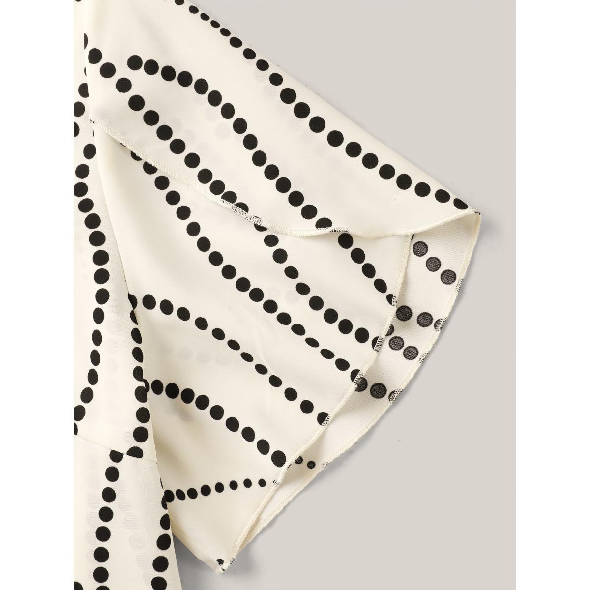 Plus Size Ivory Irregular Dots Print Petal Sleeve Blouse Women Short sleeve Notched collar Work Blouses BloomChic 22-24/3X Product Image