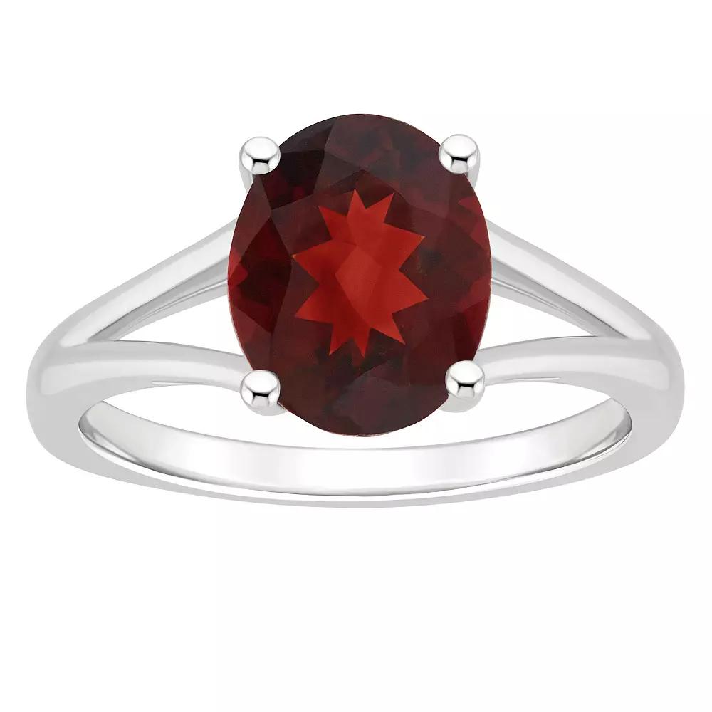 Alyson Layne Sterling Silver 10 mm x 8 mm Oval Gemstone Split Shank Solitaire Ring, Women's, Size: 5, Red Product Image