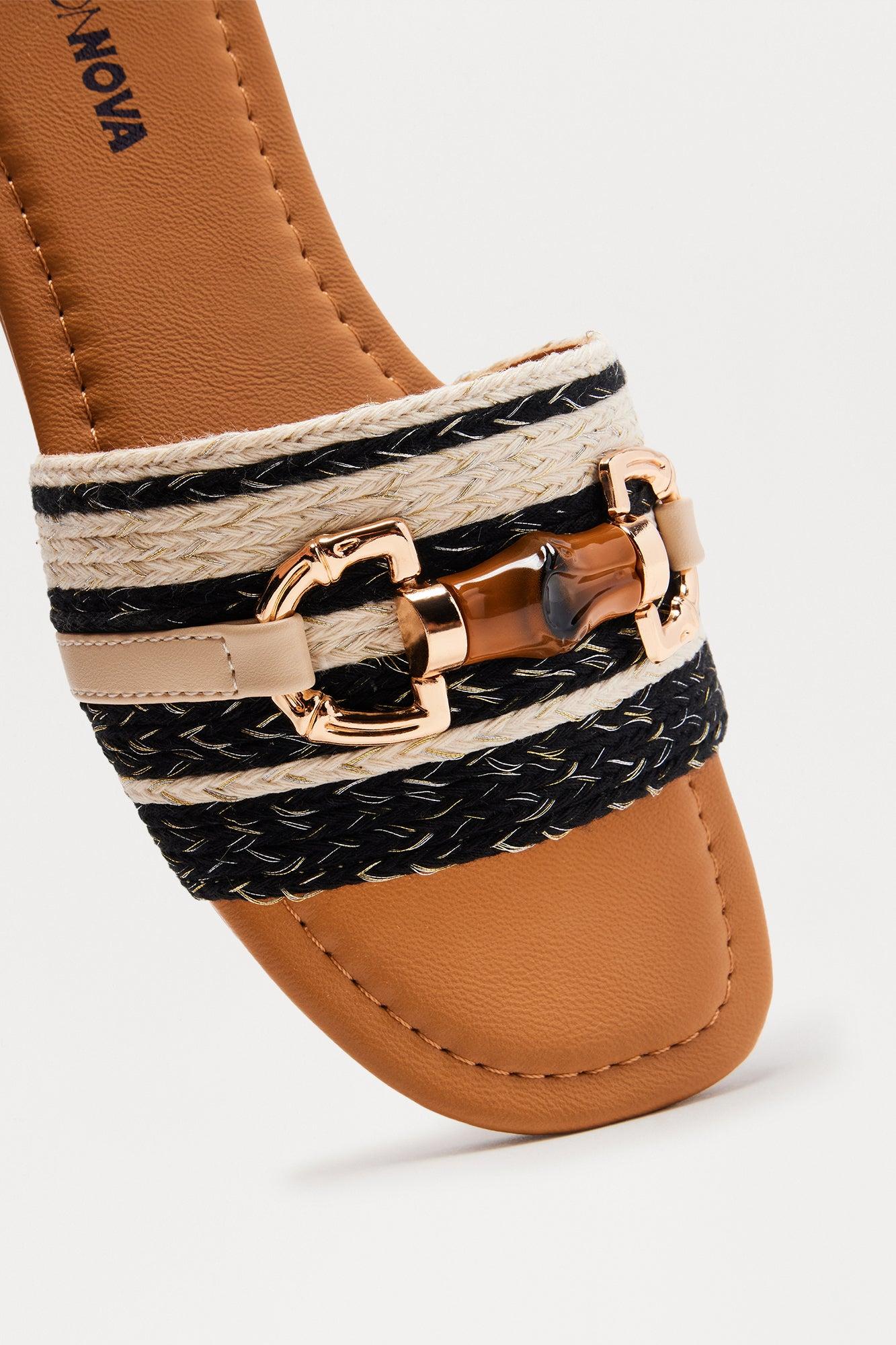 Lanai Bamboo Flat Sandals - Black/combo Female Product Image