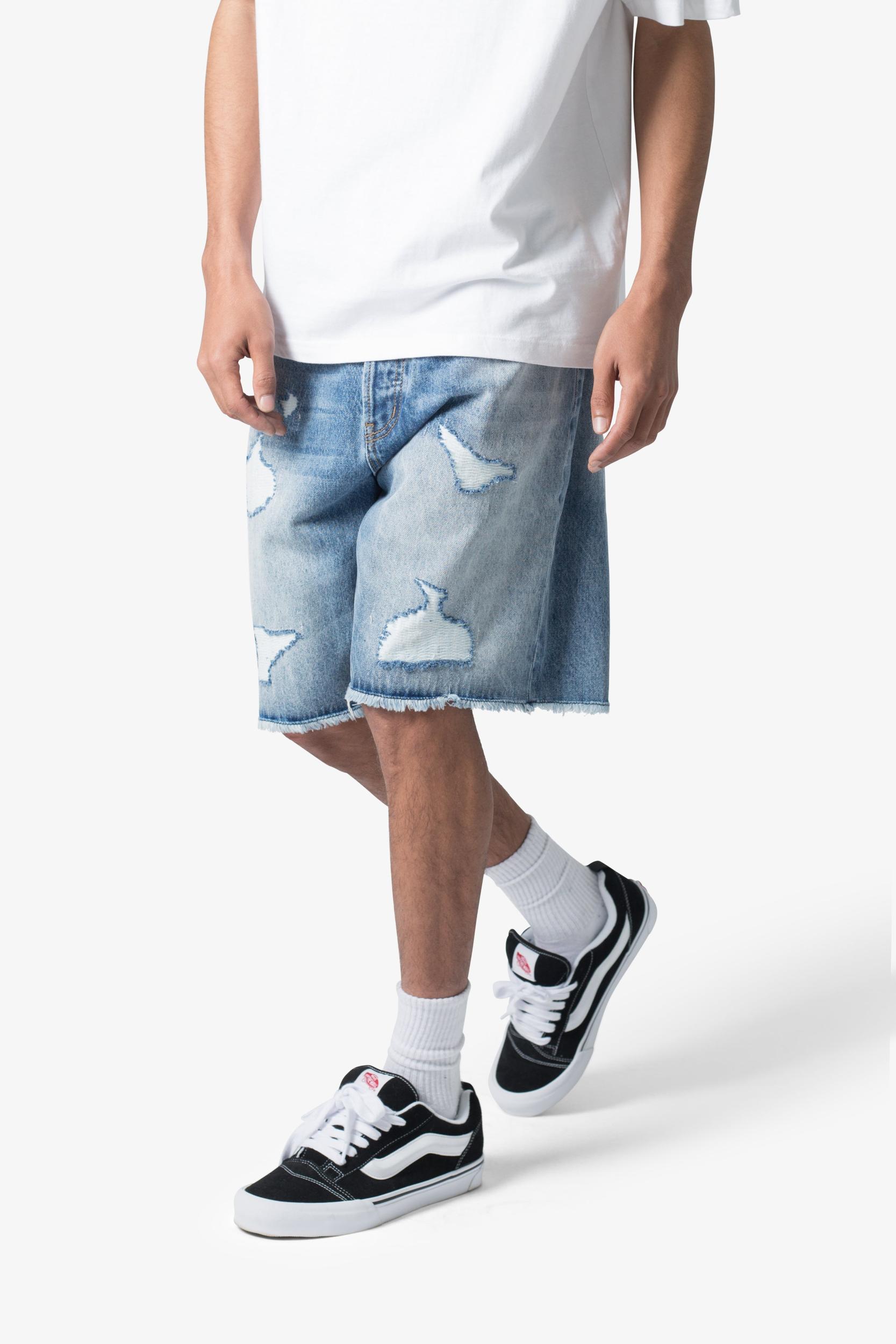 Baggy Rip Denim Shorts - Vintage Blue Product Image
