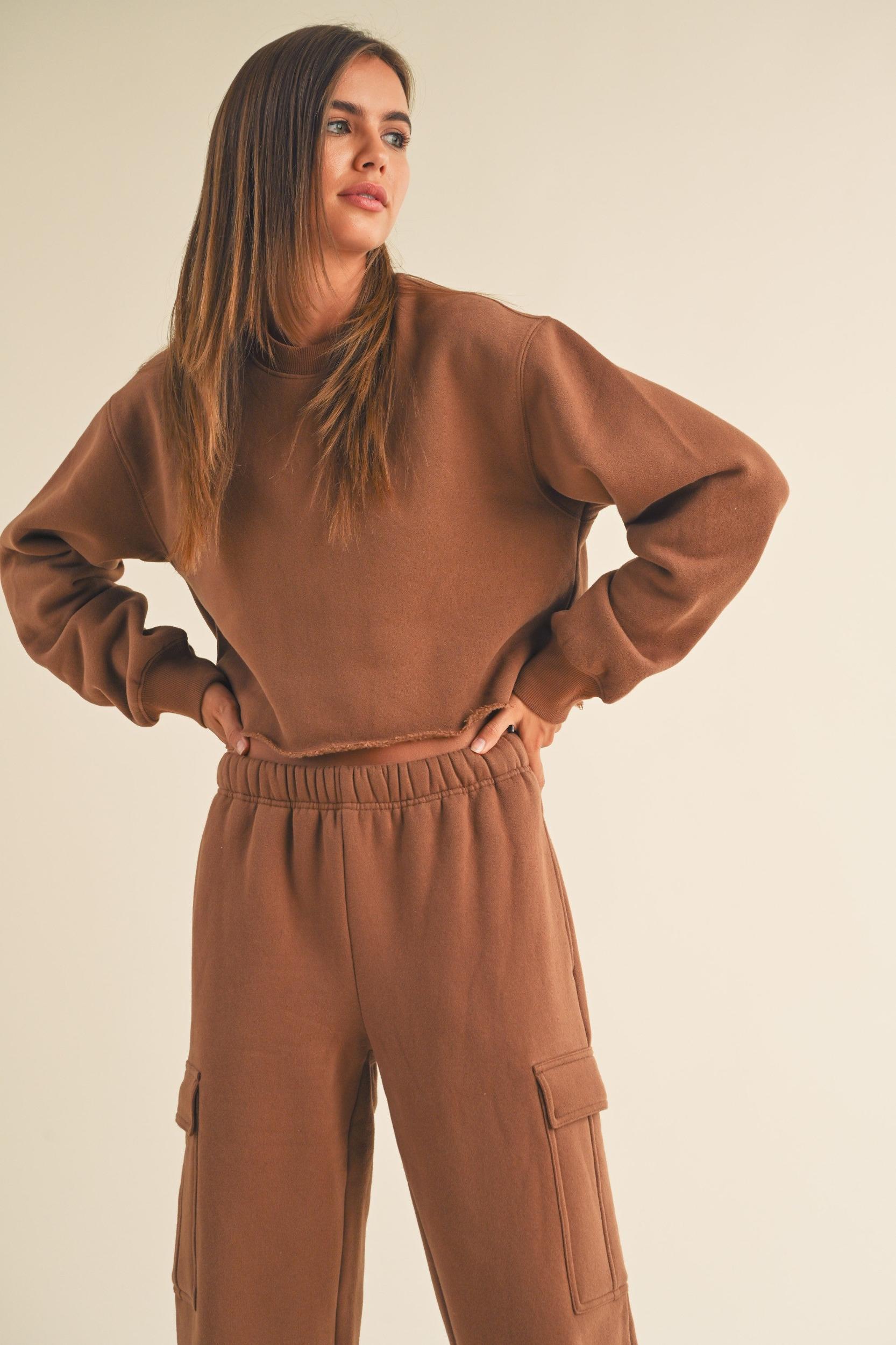 Fleece Raw Edge Crop Sweatshirt Product Image