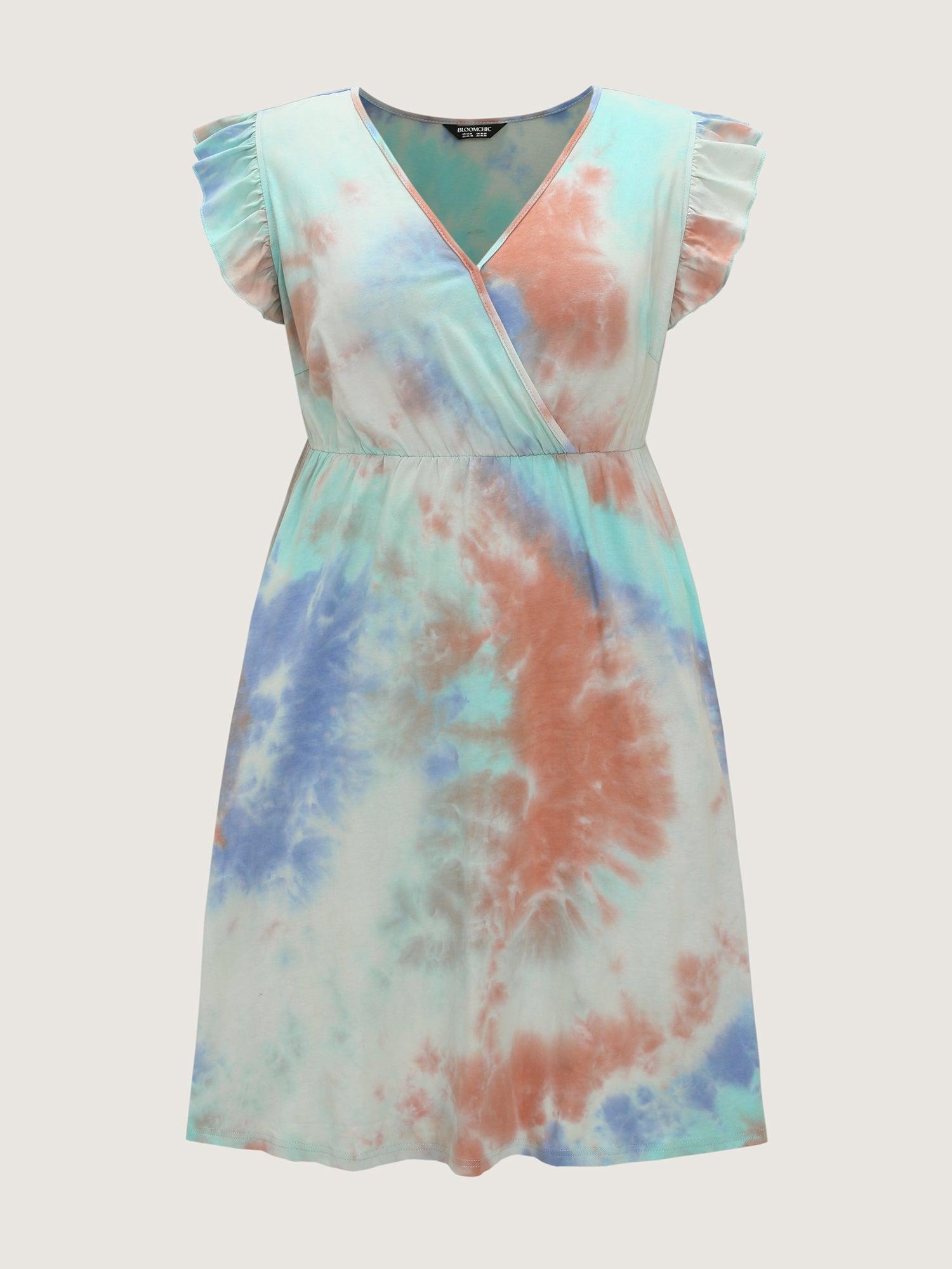Cotton Color Gradient Wrap Neckline Midi Dress Female Product Image